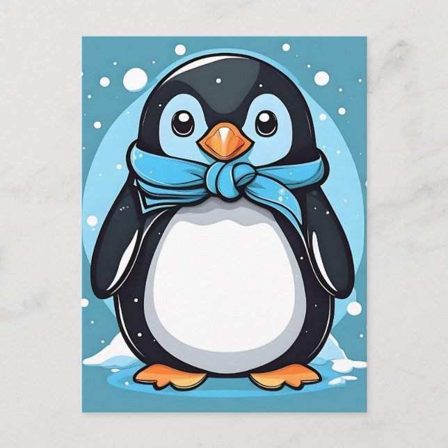 Chic Penguin Icy Blue Postcard (Front)