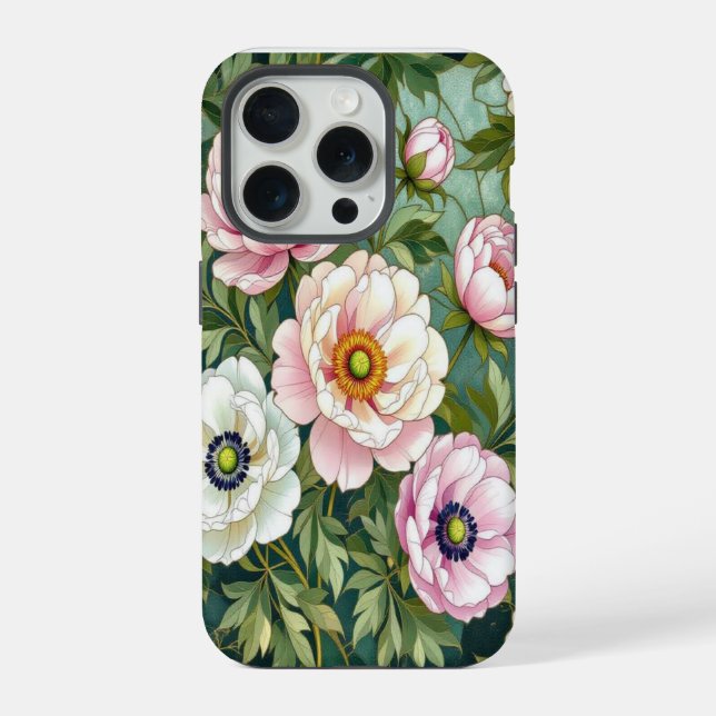 Chic peonies anemones stained Glass effect  iPhone Case (Back)