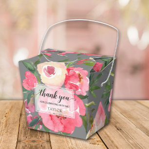Chic Peonies Flowers on Gray Favor Boxes