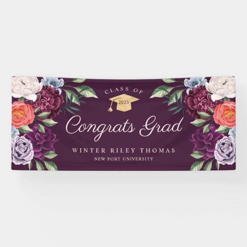 Chic Peonies Rose Floral Graduate Graduation Party Banner