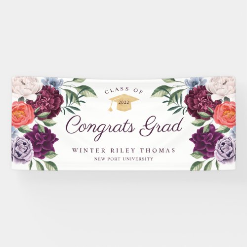 Chic Peonies Rose Floral Graduate Graduation Party Banner