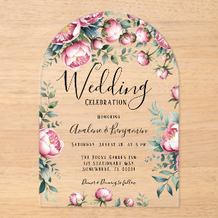 Chic Peony Bouquet In Watercolor Wedding Acrylic Invitations