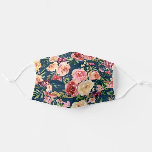 Chic Peony Floral on Blue Adult Cloth Face Mask