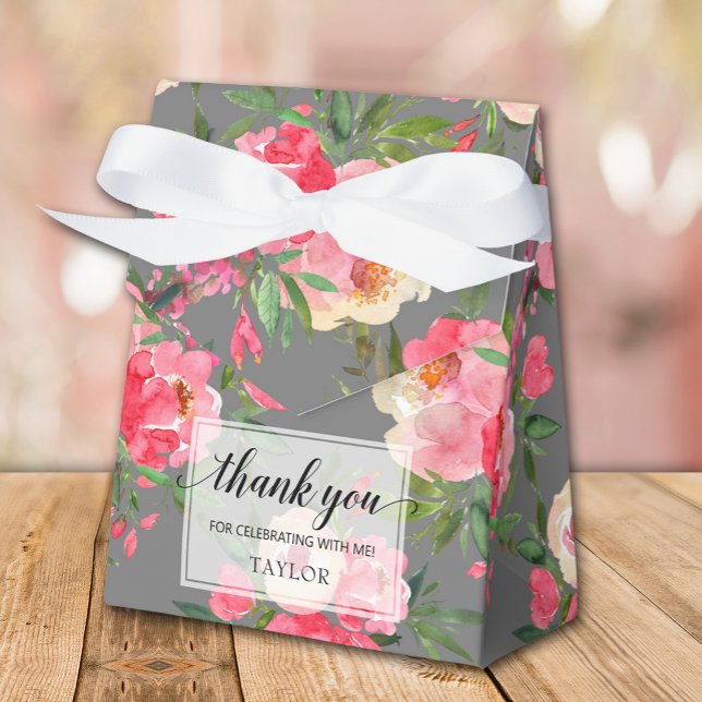 Chic Peony Flowers on Gray Favor Boxes (Creator Uploaded)