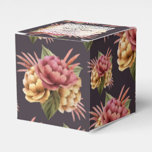 Chic Peony Flowers on Purple Brown Favor Box