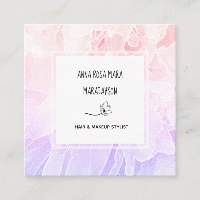 *~* Chic Peony Flowers Pink Lavender Floral Square Business Card (Front)