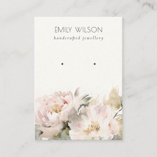Chic Peony Roses Watercolor Floral Earring Display Business Card
