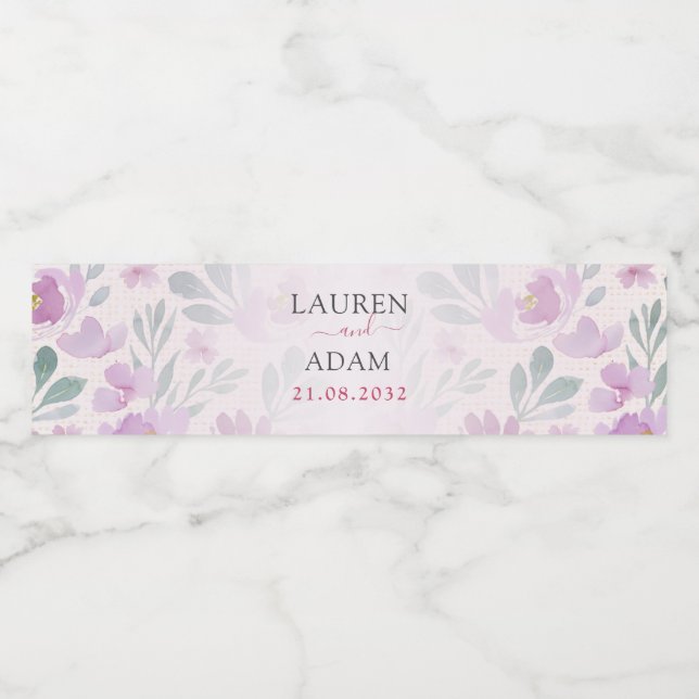 Chic Peony Watercolor Wedding Water Bottle Label (Single Label)