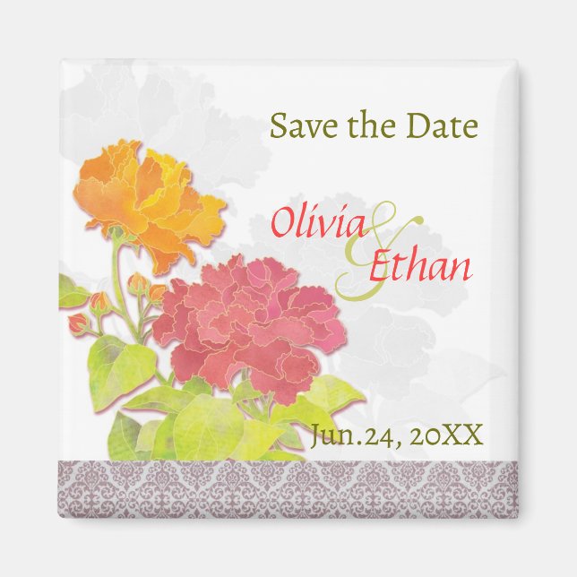 Chic Peony Wedding Save the Date Magnet (Front)