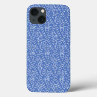 Chic Periwinkle Blue Floral Diamond Pattern iPhone 13 Case