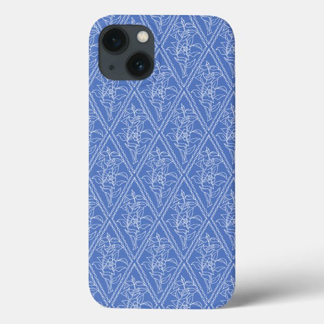 Chic Periwinkle Blue Floral Diamond Pattern Case-Mate iPhone Case (Back)