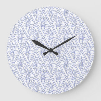 Chic Periwinkle Blue Floral Diamond Pattern Large Clock