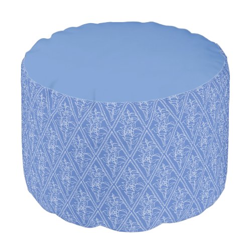 Chic Periwinkle Blue Floral Diamond Pattern Pouf