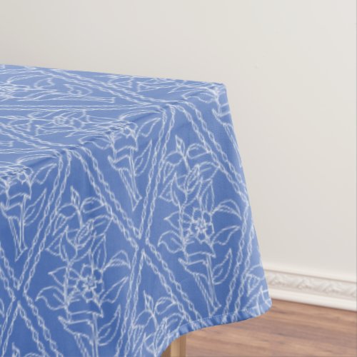 Chic Periwinkle Blue Floral Diamond Pattern Tablecloth