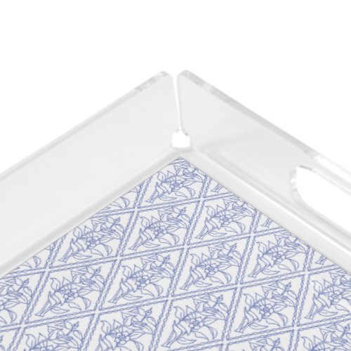 Chic Periwinkle Blue White Floral Diamond Pattern Acrylic Tray