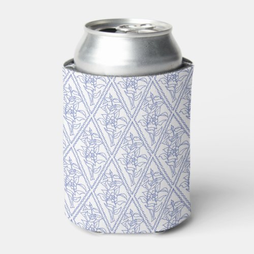 Chic Periwinkle Blue White Floral Diamond Pattern Can Cooler