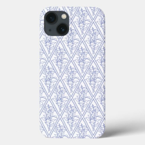 Chic Periwinkle Blue White Floral Diamond Pattern iPhone 13 Case