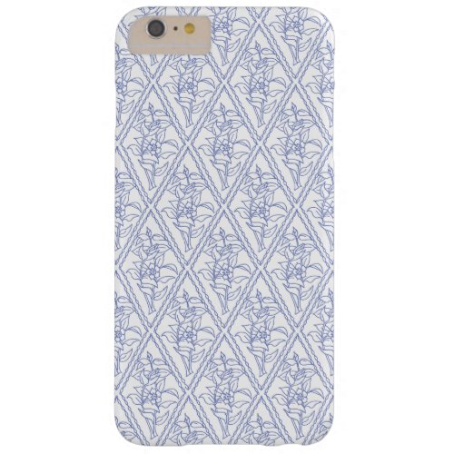 Chic Periwinkle Blue White Floral Diamond Pattern Barely There iPhone 6 Plus Case