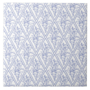 Chic Periwinkle Blue White Floral Diamond Pattern Ceramic Tile