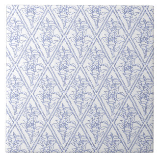 Chic Periwinkle Blue White Floral Diamond Pattern Ceramic Tile