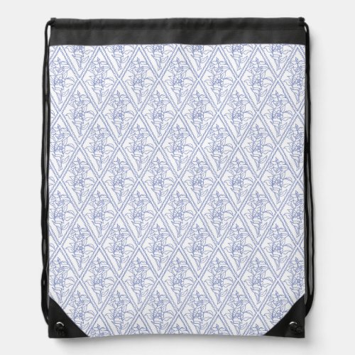 Chic Periwinkle Blue White Floral Diamond Pattern Drawstring Bag