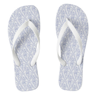 Chic Periwinkle Blue White Floral Diamond Pattern Flip Flops