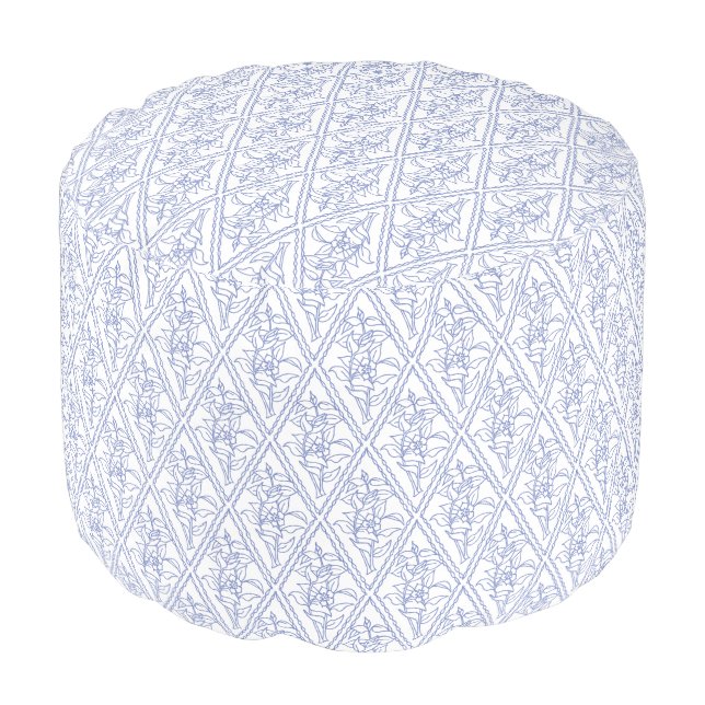 Chic Periwinkle Blue White Floral Diamond Pattern Pouf (Angled Front)
