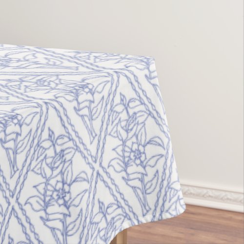Chic Periwinkle Blue White Floral Diamond Pattern Tablecloth