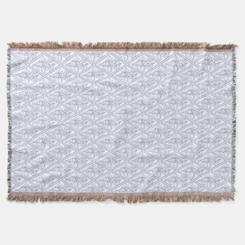 Chic Periwinkle Blue White Floral Diamond Pattern Throw Blanket