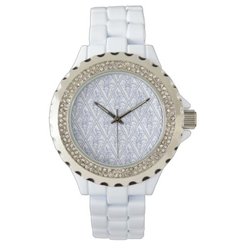Chic Periwinkle Blue White Floral Diamond Pattern Watch
