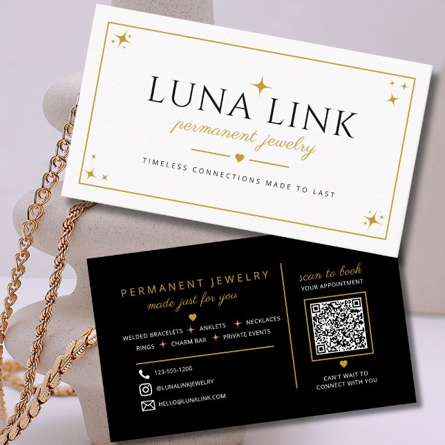 Chic Permanent Jewelry Artist Minimal QR Code  Business Card (Creator Uploaded)