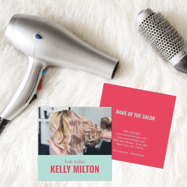 Chic Personalize Photo Hairdresser Barber Salon Square Business Card (Creator Uploaded)