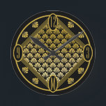 Chic Personalized Art Deco Fan Pattern Monogram Round Clock<br><div class="desc">A stunning art deco wall clock with fan decor in typical period gold and black colors. You can easily personalize the monogram,  which elegantly replaces the 6  on the dial,  as needed. An original design available exclusively at ©Oh_Nostalgia online store. All rights reserved.</div>