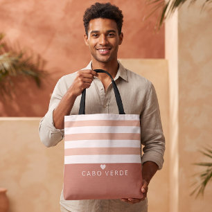 Chic Personalized Cabo Verde Favorite Place Stripe Tote Bag