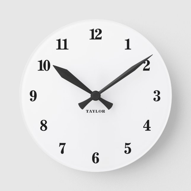 Chic Personalized Elegant Modern Minimalist White Round Clock (Front)