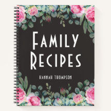 Chic Personalized Family Recipe Modern Pink Floral
