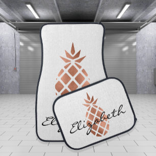 Chic Personalized Faux Rose Gold Foil Pineapple Car Floor Mat