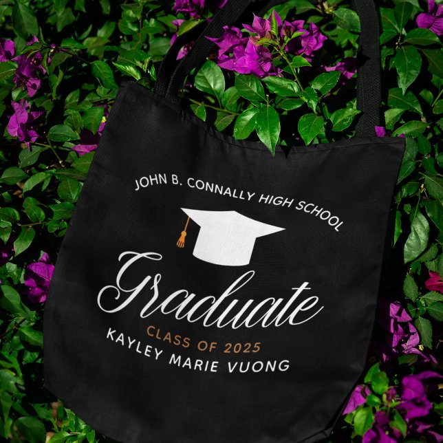 Chic Personalized Graduate Class of 2025 Black Tote Bag (Creator Uploaded)