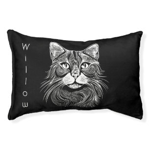 Chic personalized Hand drawn black&white cat bed