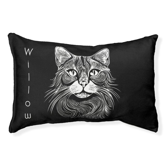 Chic personalized Hand drawn black&white cat bed (Front)