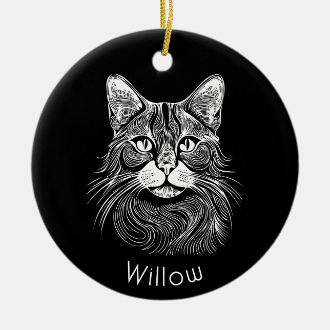 Chic personalized Hand drawn black&white  Ceramic Ornament (Front)