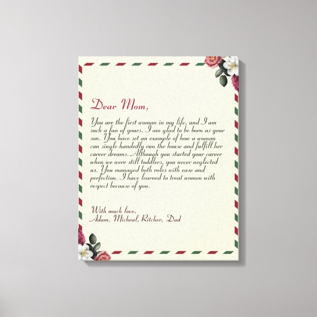 Chic Personalized Love Letter Handwritten couples  Canvas Print (Front)