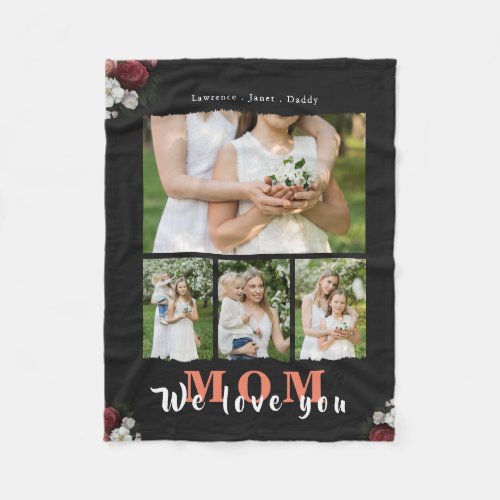 Chic Personalized Love You Mom 4 Family Photo  Fle Fleece Blanket