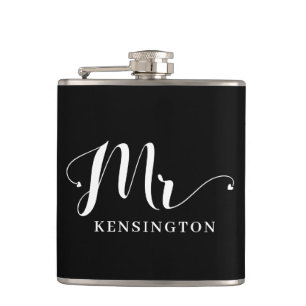 Chic Personalized Mr Newlywed Typography Flask