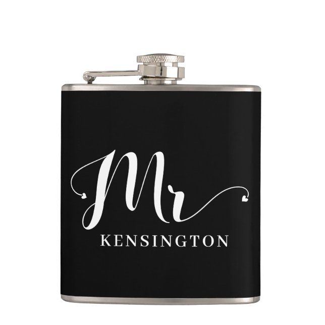Chic Personalized Mr Newlywed Typography Flask (Front)