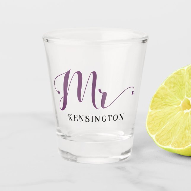 Chic Personalized Mr Newlywed Typography Shot Glass (Front)