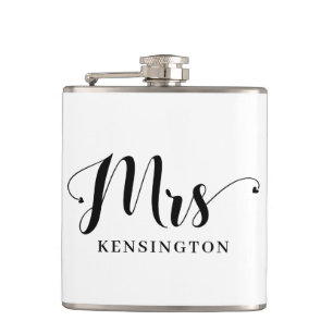 Chic Personalized Mrs Newlywed Typography Flask
