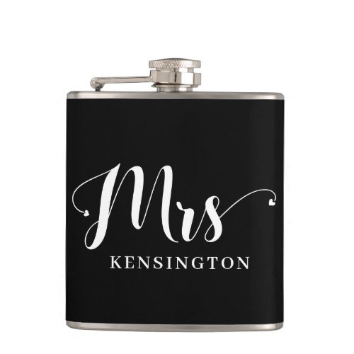 Chic Personalized Mrs Newlywed Typography Flask