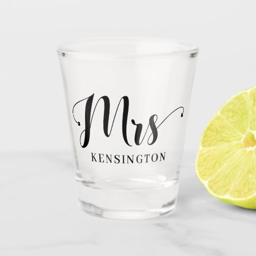 Chic Personalized Mrs Newlywed Typography Shot Glass