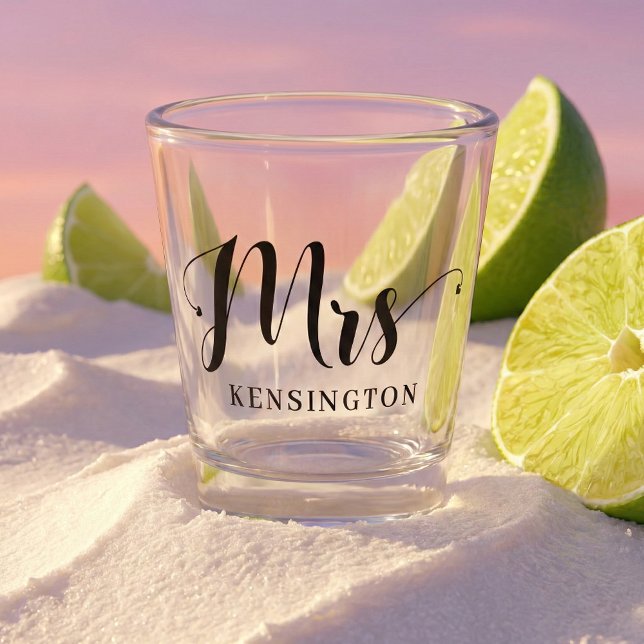Chic Personalized Mrs Newlywed Typography Shot Glass (Creator Uploaded)